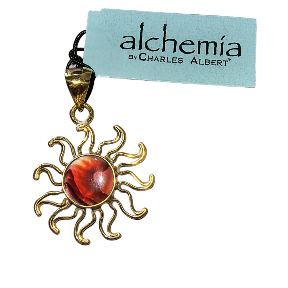 Charles Albert Designer Red Abalone Sun Pendant In Gold Alchemia Finish